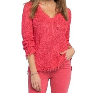 NIC+ZOE V-Neck Frayed Sweater - Red